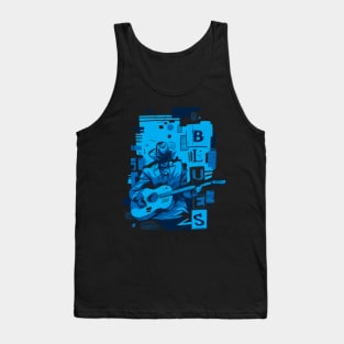 Blues Music Graphic of Bluesman and Guitar Tank Top